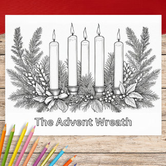 Colouring Picture Colour In Advent Wreath & Candle Poster