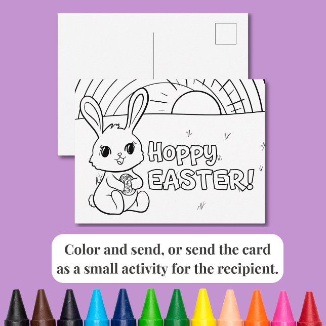 Colouring Postcard Hoppy Easter Bunny with Egg (A cute card for a kid or for a kid to send a loved one! Coloring makes it special and one of a kind.)