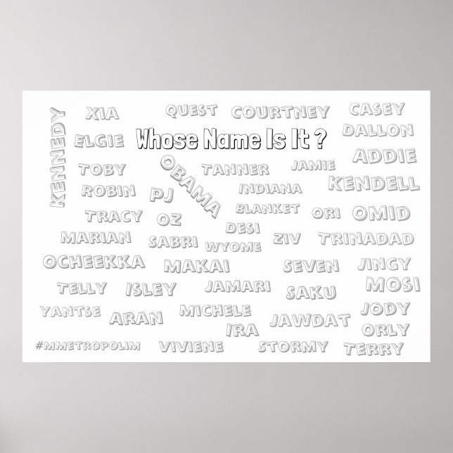 Colouring POSTER 36x24 / Unisex Names / PRINTS (Front)