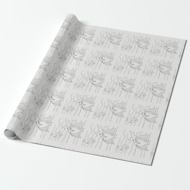 Colouring sheet Fish Childrens project Wrapping Paper (Unrolled)