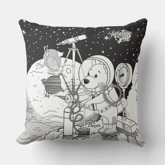 Colouring space with an astronaut puppy cushion (Front)