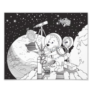 Colouring space with an astronaut puppy photo print