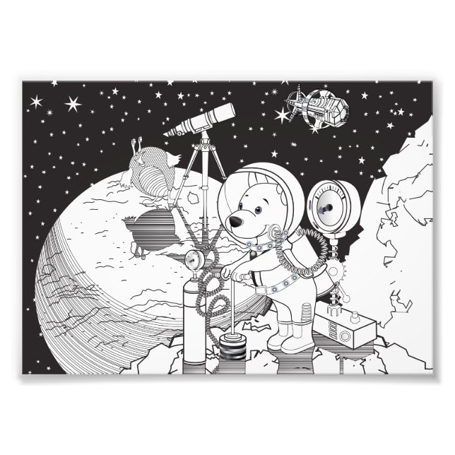 Colouring space with an astronaut puppy photo print (Front)