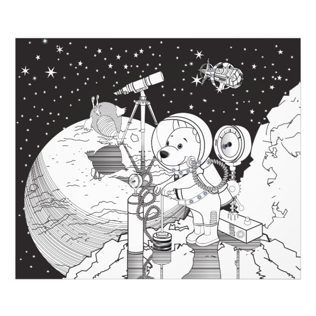 Colouring space with an astronaut puppy photo print (Front)