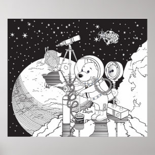 Colouring space with an astronaut puppy poster