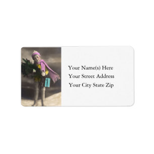 Colourized Christmas Photo Vintage Address Label