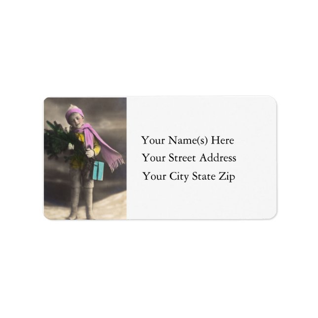 Colourized Christmas Photo Vintage Address Label (Front)