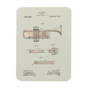 Colourized Vintage Trumpet Patent Illustration Magnet