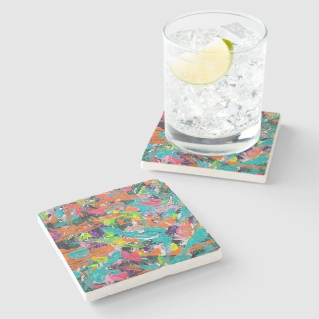 Colours and Expressions in Acrylic Paint Stone Coaster (Side)