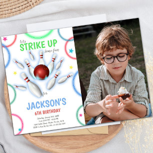 Colours Bowling Birthday Invitations with photo