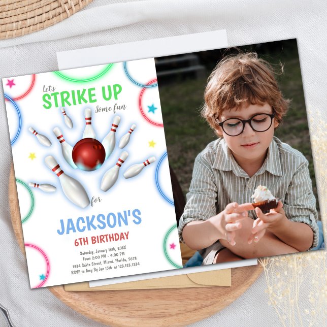 Colours Bowling Birthday Invitations with Photo (Colors Bowling Birthday Invitations with photo)