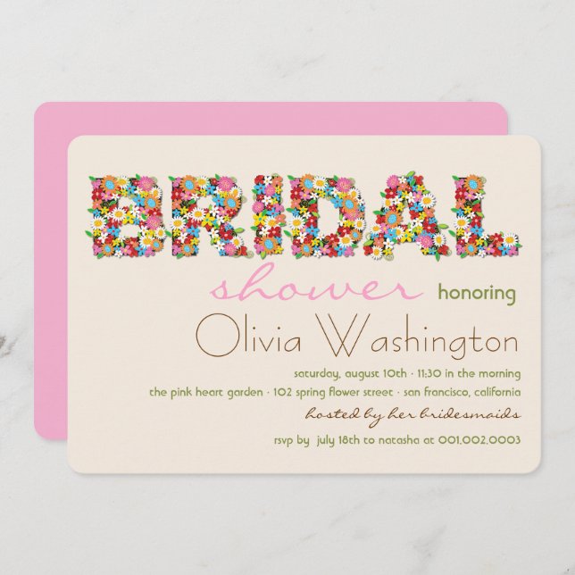 Colours Bridal Spring Flowers Bridal Shower Invite (Front/Back)