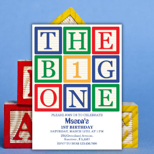 Colours Building Blocks The Big One 1st Birthday Invitation