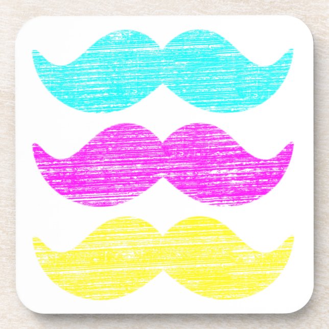 Colours CMY Moustaches (letterpress style) Coaster (Front)