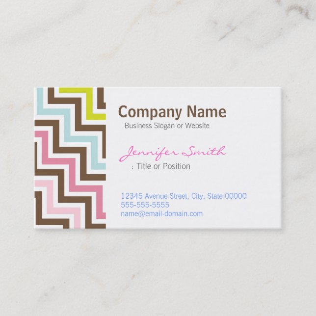 Colours Diagonal Zigzag Chevron Pattern Business Card (Front)
