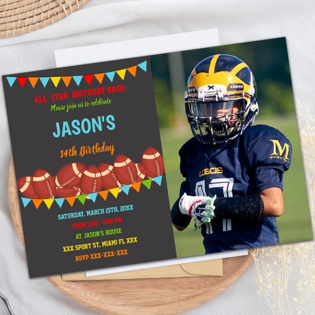 Colours Flags Football Birthday Invitations w phot (Colors Flags Football Birthday Invitations w photo)