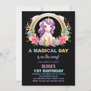 Colours Floral Unicorn Birthday Invitations