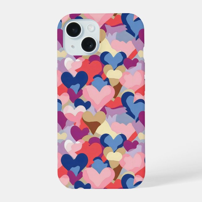 Colours Heart Pattern iPhone 15 Case (Back)