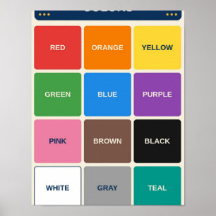 Colours Learning Chart for Classroom or Playroom