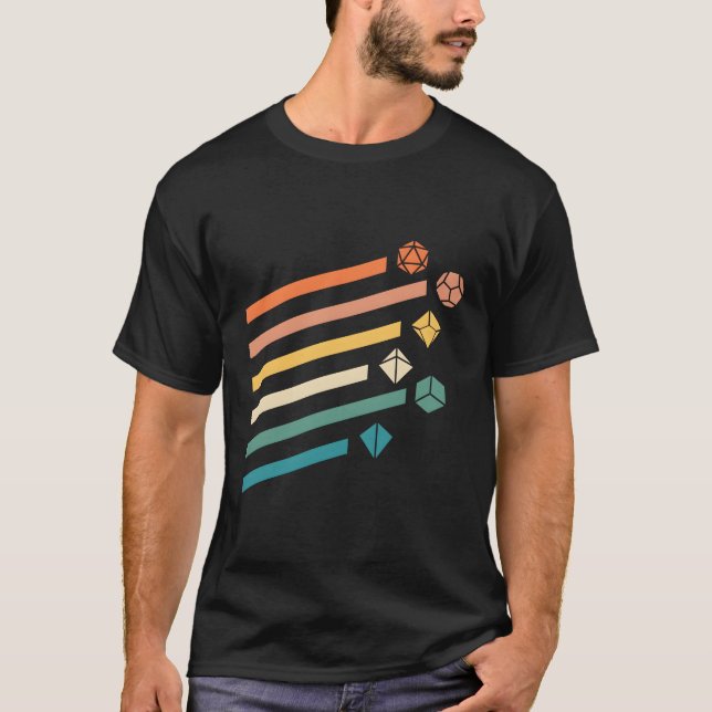 Colours Minimalist Polyhedral Dice Set Nerdy T-Shirt (Front)