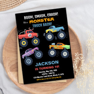 Colours Monster Truck Birthday Invitations Black B