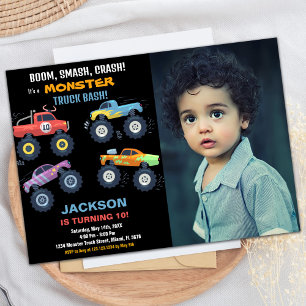 Colours Monster Truck Birthday Invitations Photo