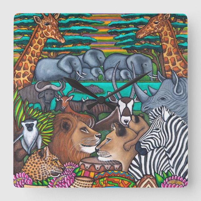 Colours of Africa Square Wall Clock (Front)