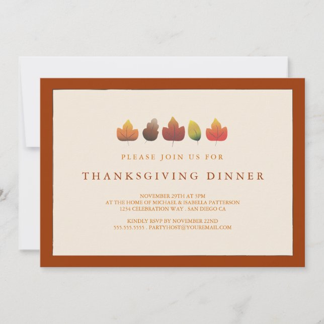 Colours of Autumn Falling Leaves Thanksgiving Invitation (Front)