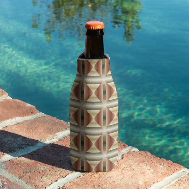 Colours Of Brown, Green And Tan Striped Pattern Ar Bottle Cooler (In Situ Pool)