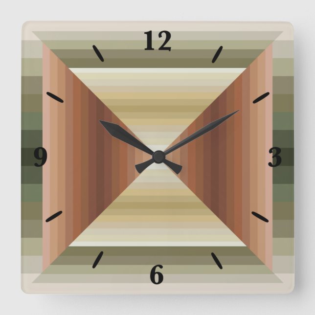 Colours Of Brown, Green And Tan Striped Pattern Ar Square Wall Clock (Front)
