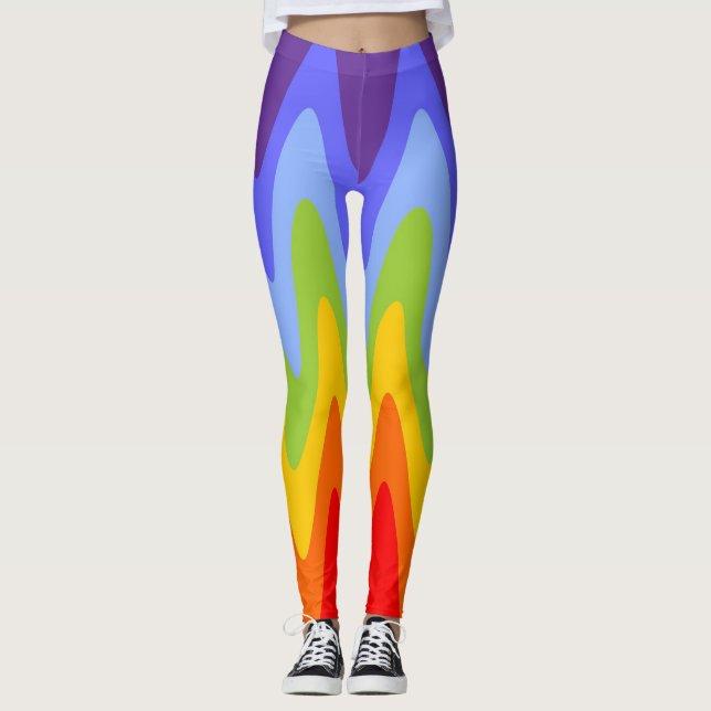 Colours of Chakras / Rainbow - waves high Leggings (Front)