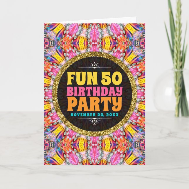 Colours of Fun 50th Birthday Groovy Bohemian Hippi Invitation (Front)