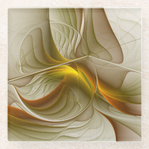 Colours of Precious Metals, Abstract Fractal Art Glass Coaster