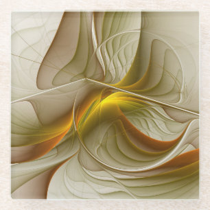 Colours of Precious Metals, Abstract Fractal Art Glass Coaster