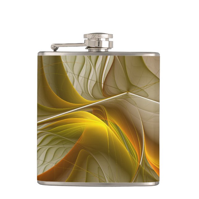 Colours of Precious Metals, Abstract Fractal Art Hip Flask (Front)