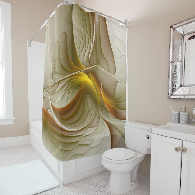 Colours of Precious Metals, Abstract Fractal Art Shower Curtain (In Situ)