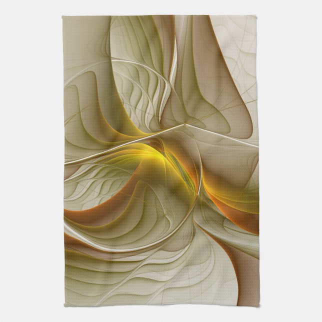 Colours of Precious Metals, Abstract Fractal Art Tea Towel (Vertical)
