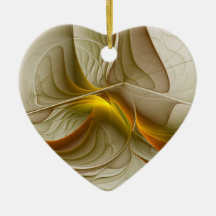 Colours of Precious Metals, Abstract Fractal Heart Ceramic Ornament