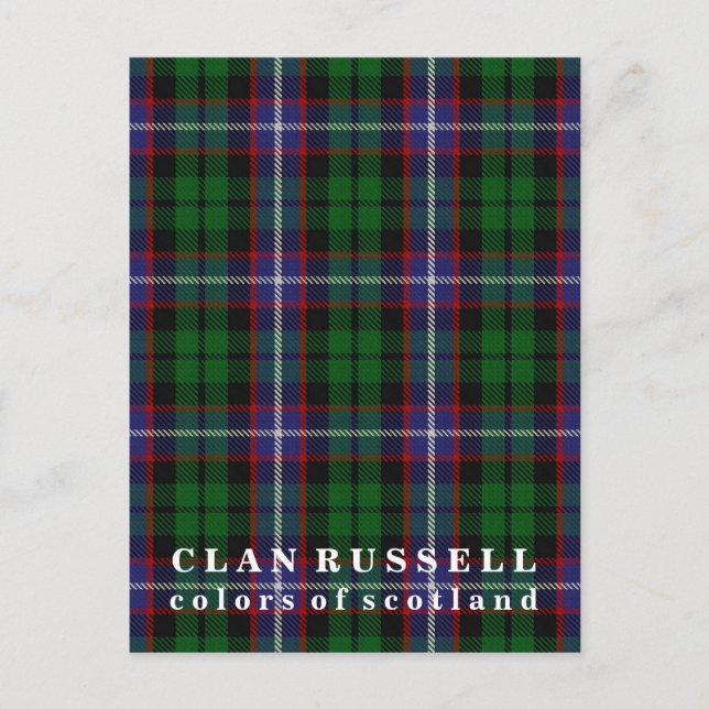 Colours of Scotland Clan Russell Tartan Postcard (Front)