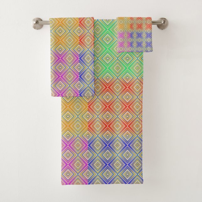 Colours Of The Rainbow Alternative Diamond Pattern Bath Towel Set (Insitu)
