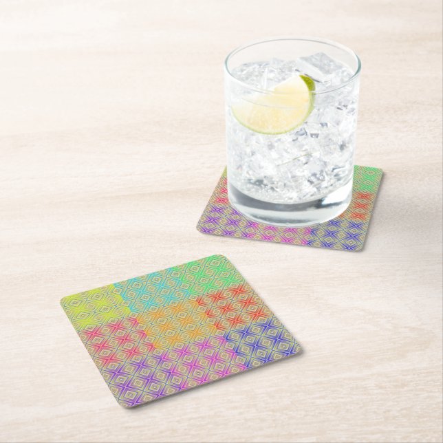 Colours Of The Rainbow Alternative Diamond Pattern Square Paper Coaster (Insitu)