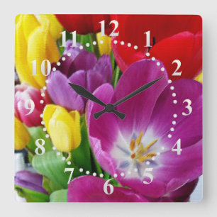 colours of tulips square wall clock