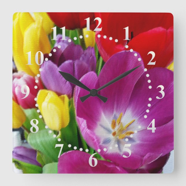colours of tulips square wall clock (Front)