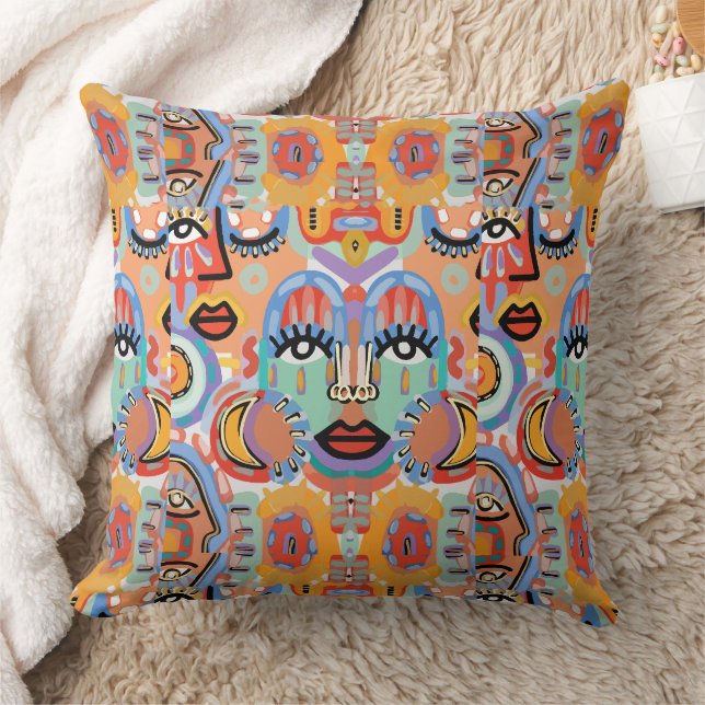 Colours, Patterns, and Overlapping Faces Cushion (Blanket)