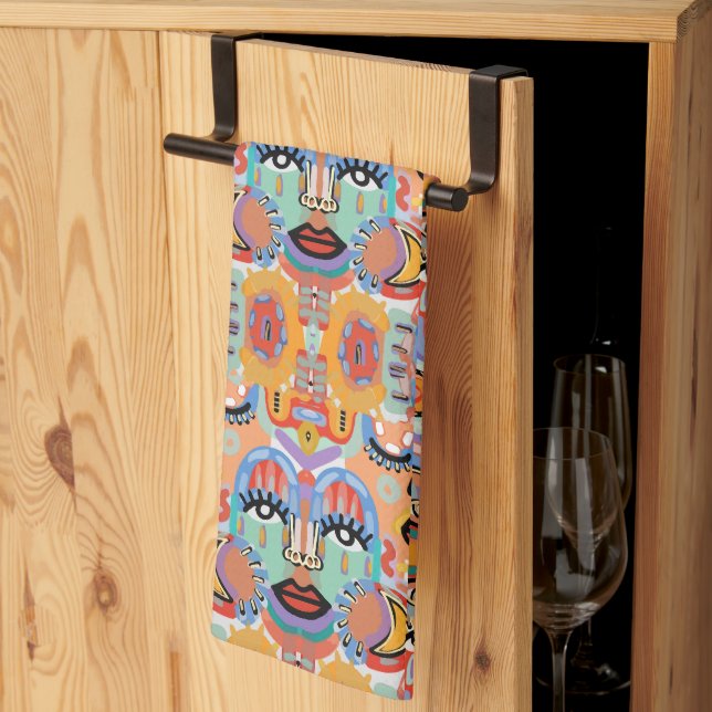 Colours, Patterns, and Overlapping Faces Tea Towel (Thirds Fold)