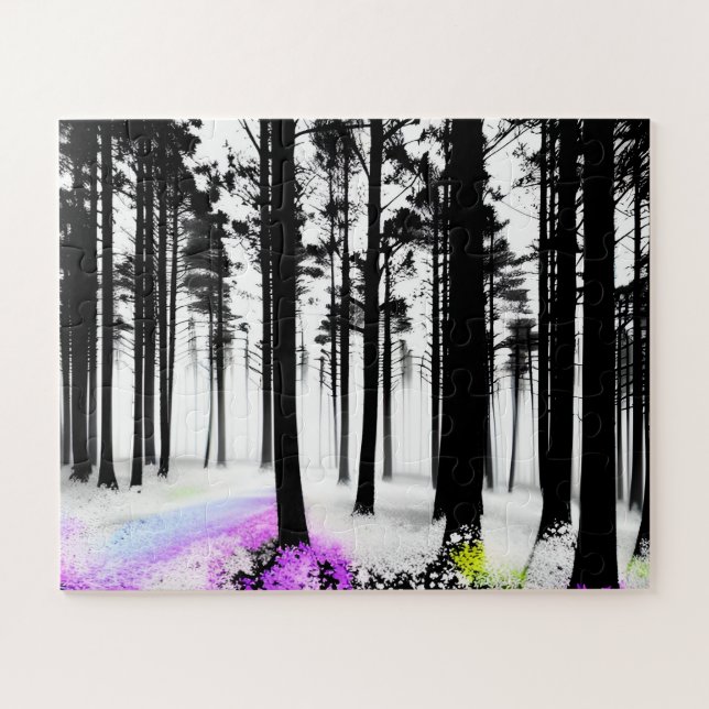 Colours Seep into Black and White Silhouette Fores Jigsaw Puzzle (Horizontal)