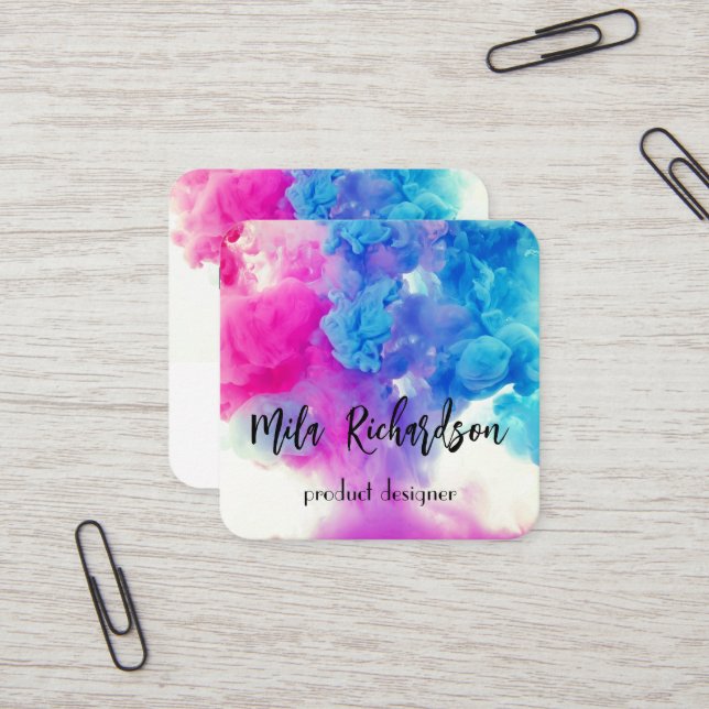 Colours spilled in water square business card (Front/Back In Situ)