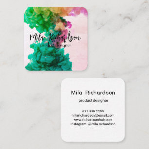 Colours spilled in water square business card