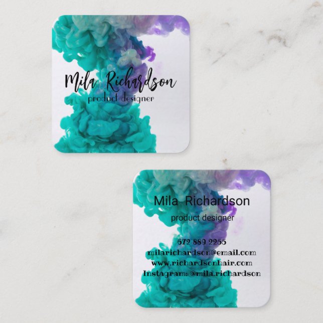 Colours spilled in water square business card (Front/Back)