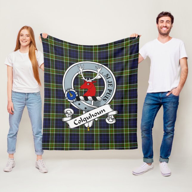 Colquhoun Clan Badge Tartan Plaid Fleece Blanket (In Situ)